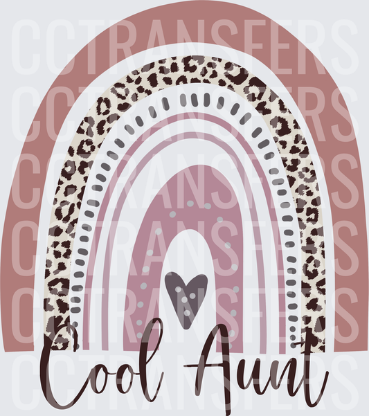 Cool Aunt Boho Rainbow Leopard Print Heart (DTF)