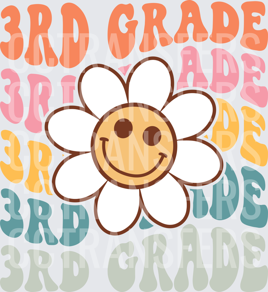 3rd Grade Retro Groovy Smiley Daisy Flower Stacked (DTF)