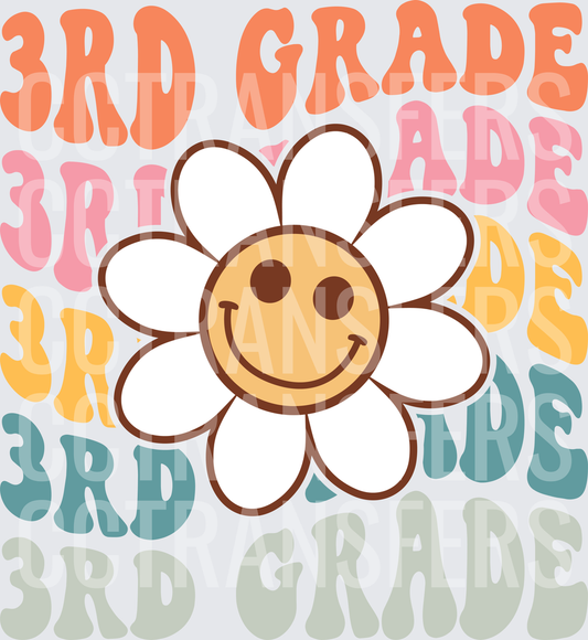 3rd Grade Retro Groovy Smiley Daisy Flower Stacked (DTF)