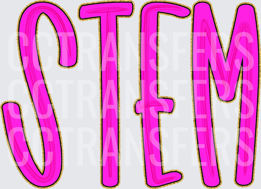 Bold Hot Pink STEM Text with Gold Glitter Outline (DTF)