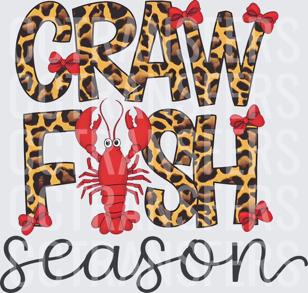 Crawfish Season Leopard Print Red Bows Boiled Crawfish (DTF)