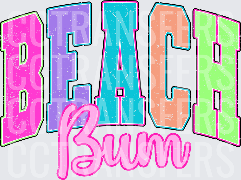 Retro Colorful Beach Bum Varsity Letter Typography (DTF)
