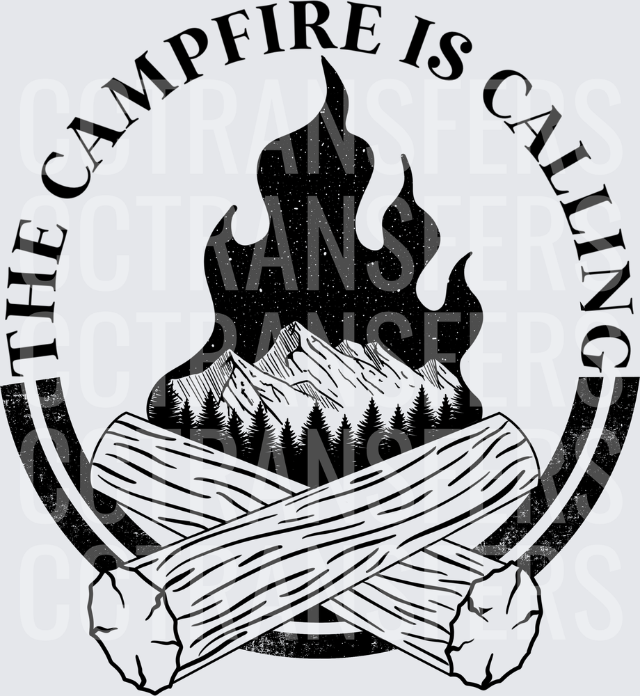 The Campfire Is Calling Mountain Bonfire Log Badge (DTF)