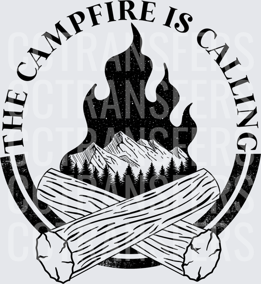 The Campfire Is Calling Mountain Bonfire Log Badge (DTF)