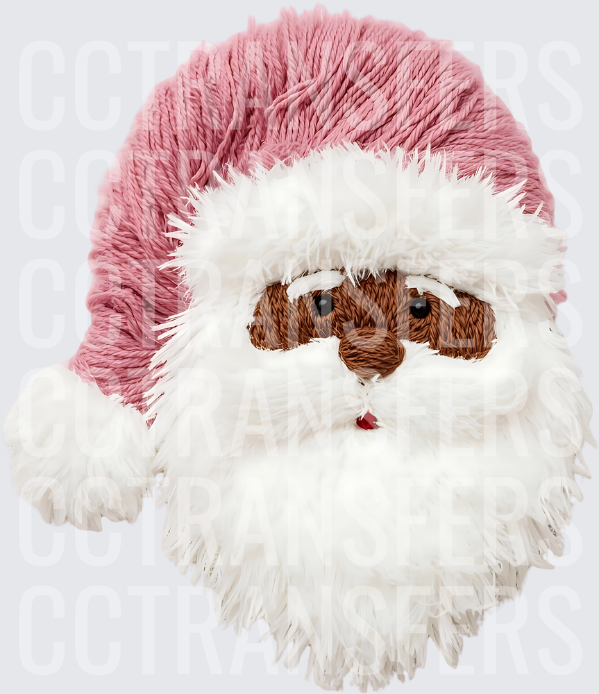 Fluffy Yarn Santa Face Pink Hat White Beard (DTF)