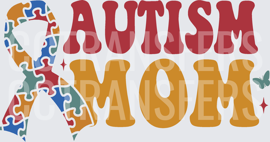 Autism Mom Puzzle Ribbon Awareness Retro Groovy (DTF)