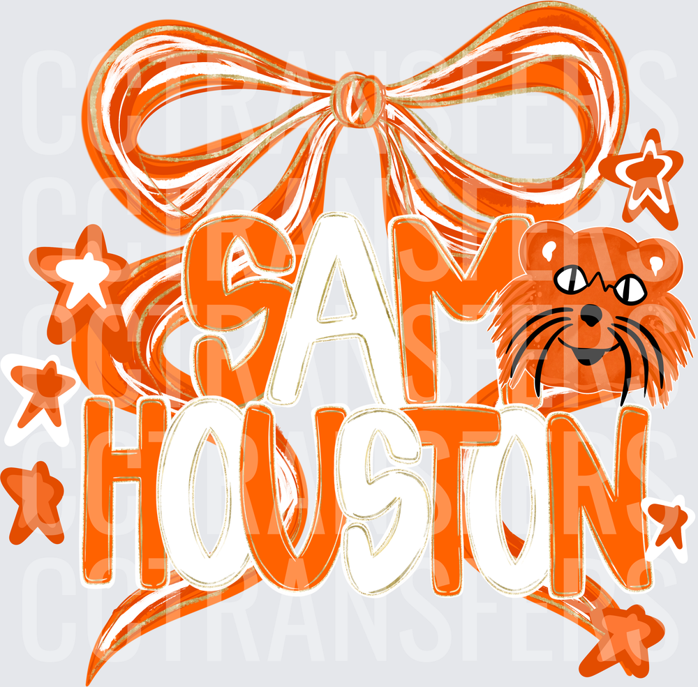 Sam Houston Bearkat Orange Bow Stars Mascot DTF