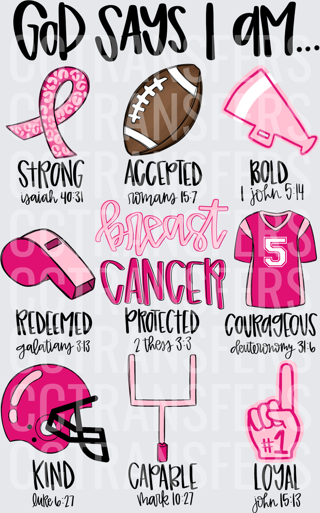 God Says I Am Breast Cancer Awareness Football (DTF)