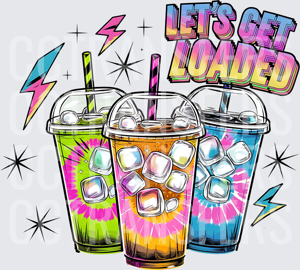 Let's Get Loaded Tie-Dye Iced Drinks Lightning Bolts (DTF)
