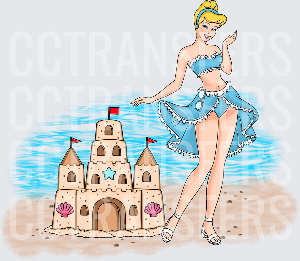 Blonde Princess Beach Bikini Sandcastle Summer Pinup (DTF)