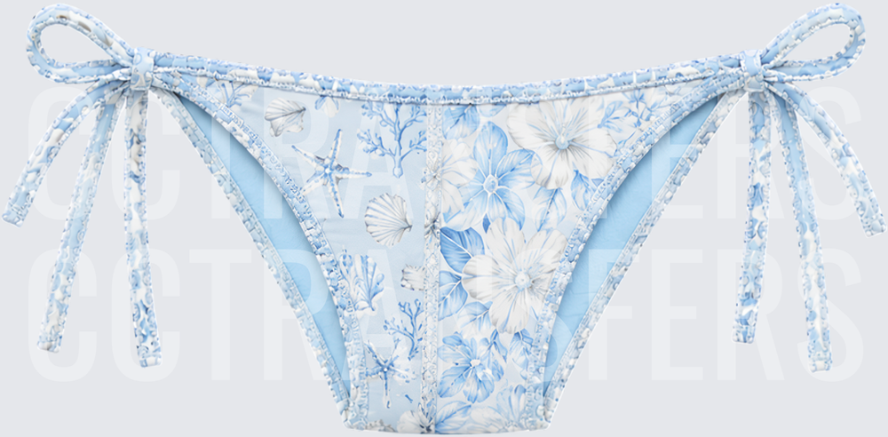 Blue Floral Ocean Side-Tie Bikini Bottom Pattern (DTF)