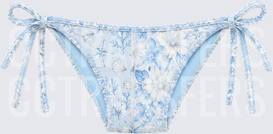 Blue Floral Ocean Side-Tie Bikini Bottom Pattern (DTF)