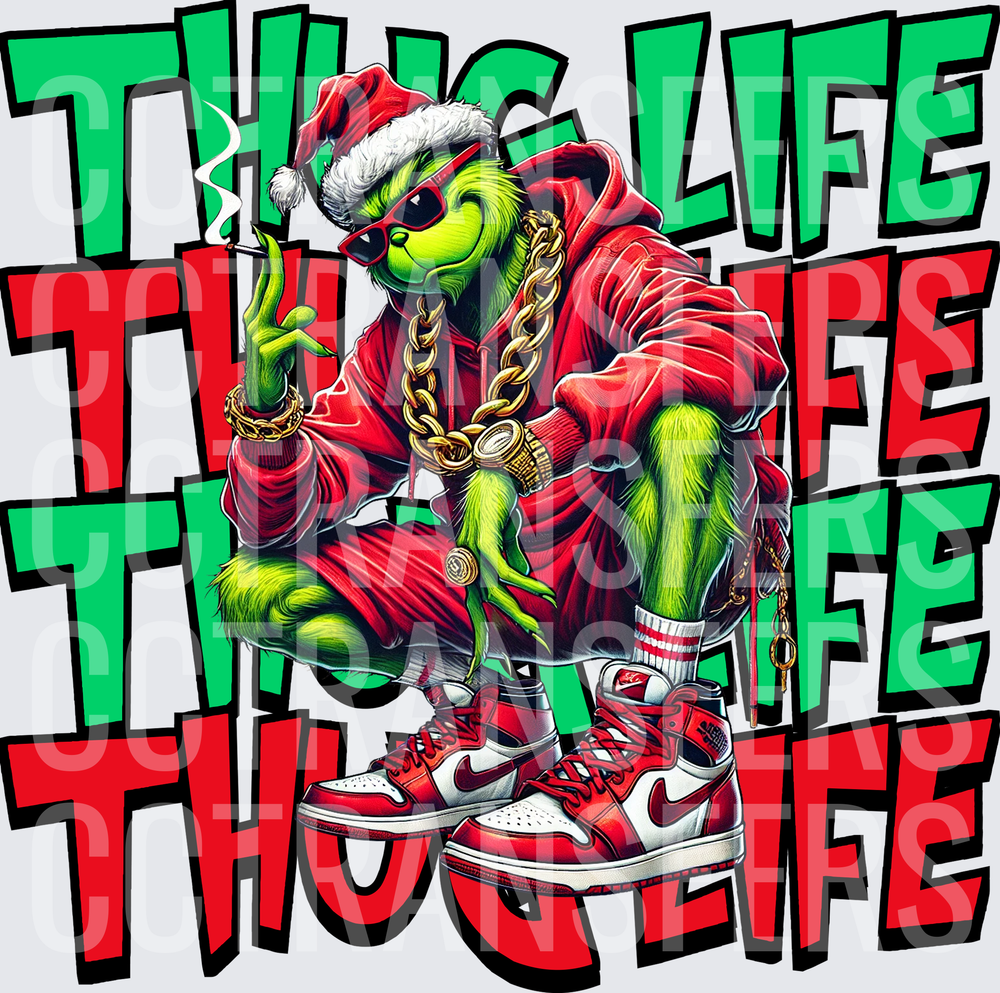 Thug Life G-Man Santa Hip Hop Gold Chain Sneakers (DTF)