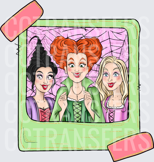 Three Witch Sisters Polaroid Halloween Spider Web (DTF)