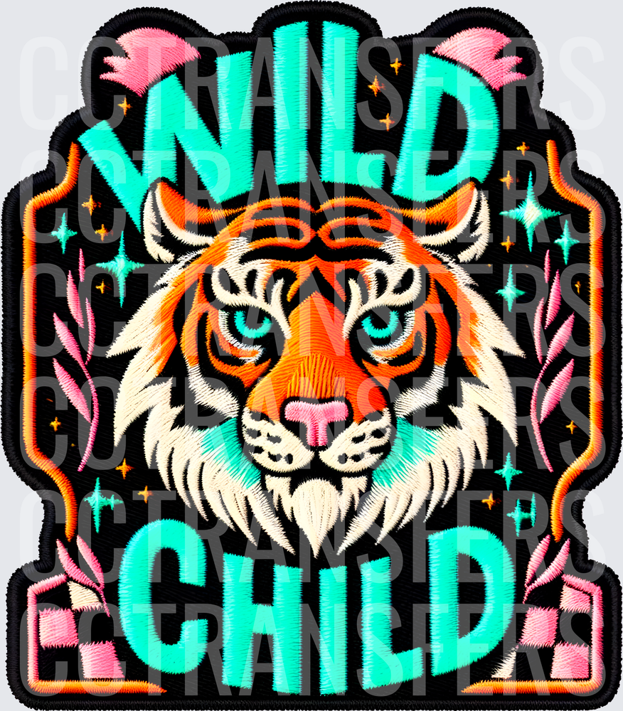 Wild Child Tiger Face Embroidery Patch Style (DTF)