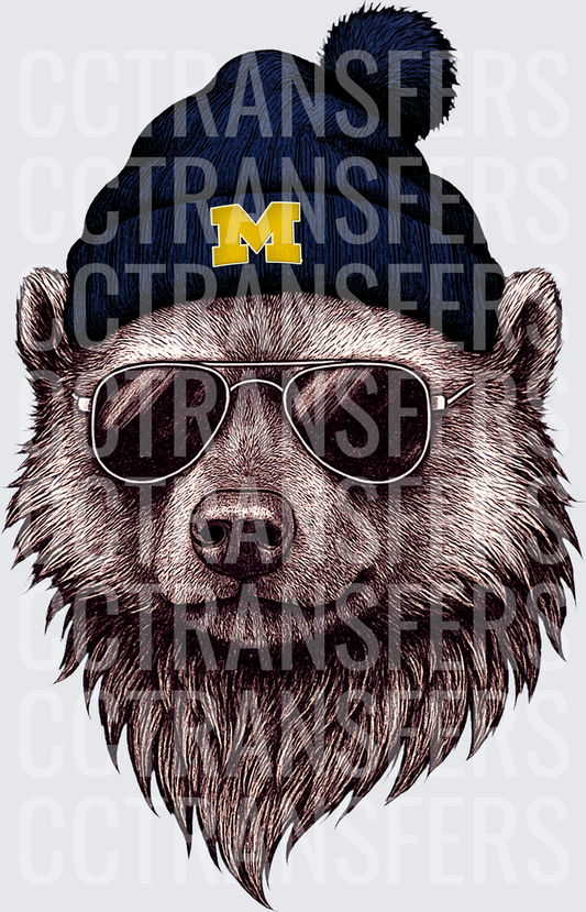 Cool Bear Wearing Block M Beanie and Aviator Shades (DTF)