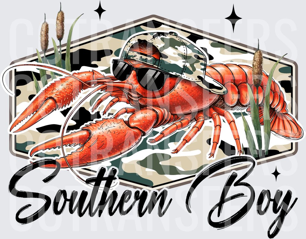 Southern Boy Crawfish Sunglasses Camo Badge (DTF)