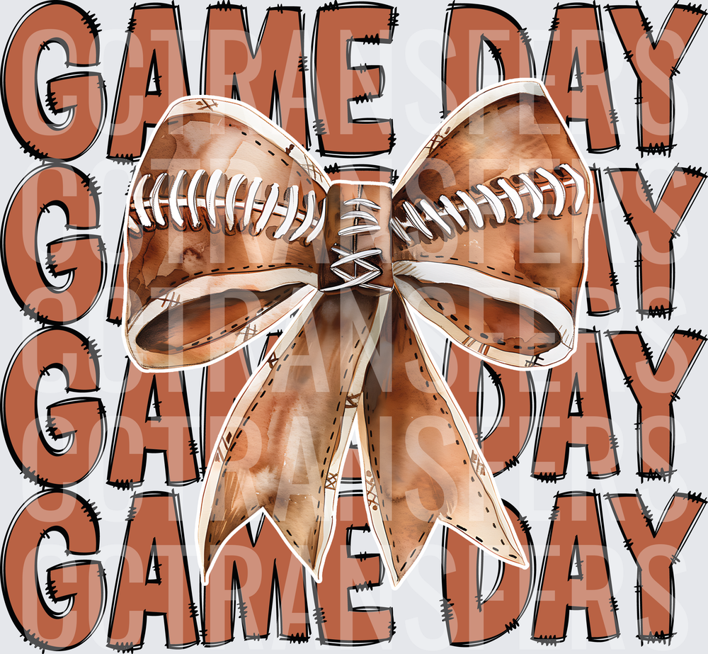 Game Day Football Lace Bow Stacked Text (DTF)