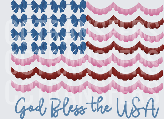 God Bless the USA Bow & Scallop Flag (DTF)