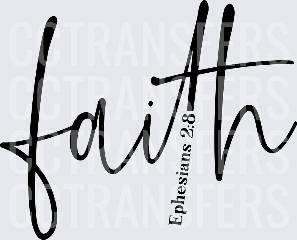 Faith Ephesians 2:8 Script Cross Typography (DTF)