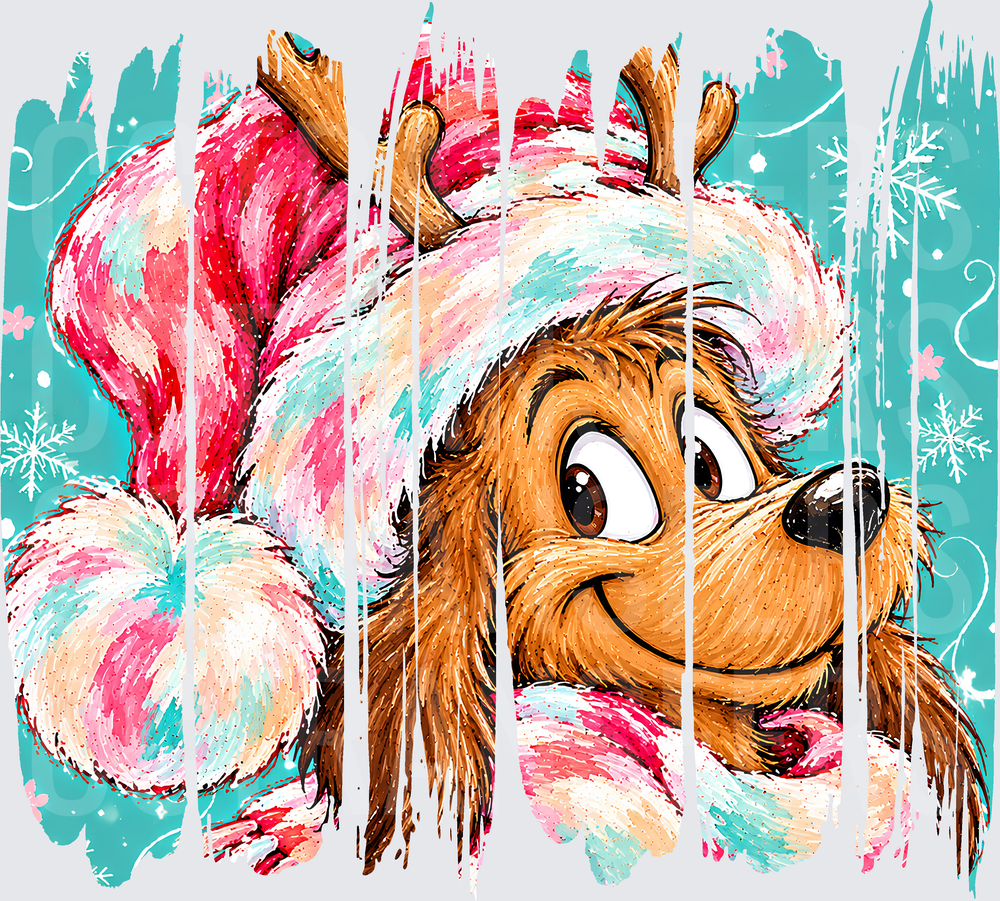 Furry Creature Santa Hat Christmas Peeking Smile (DTF)