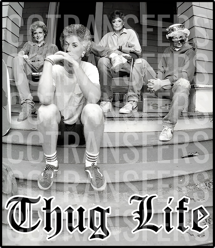 Thug Life Elderly Women Sitting On Porch Steps (DTF)