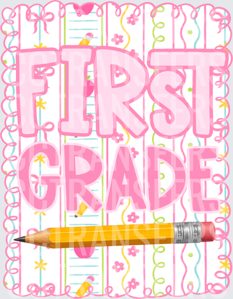 First Grade Pink Girly School Pencil Design (DTF)