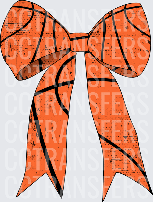 Distressed Orange Basketball Print Ribbon Bow (DTF)