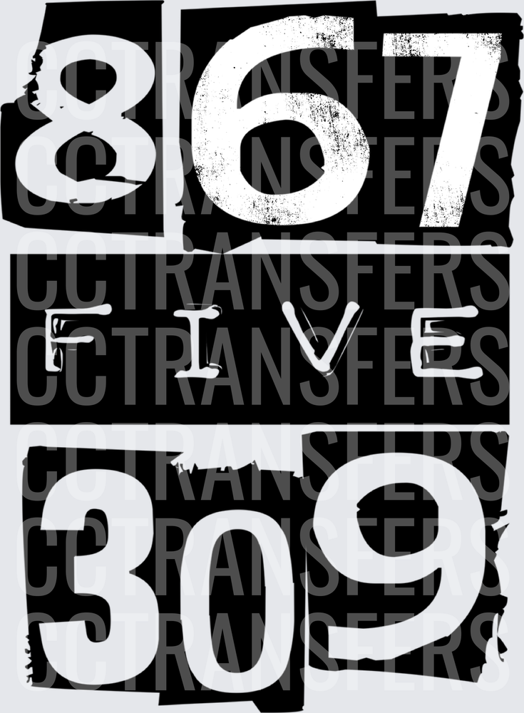 867 Five 309 Bold Grunge Black and White Typography (DTF)