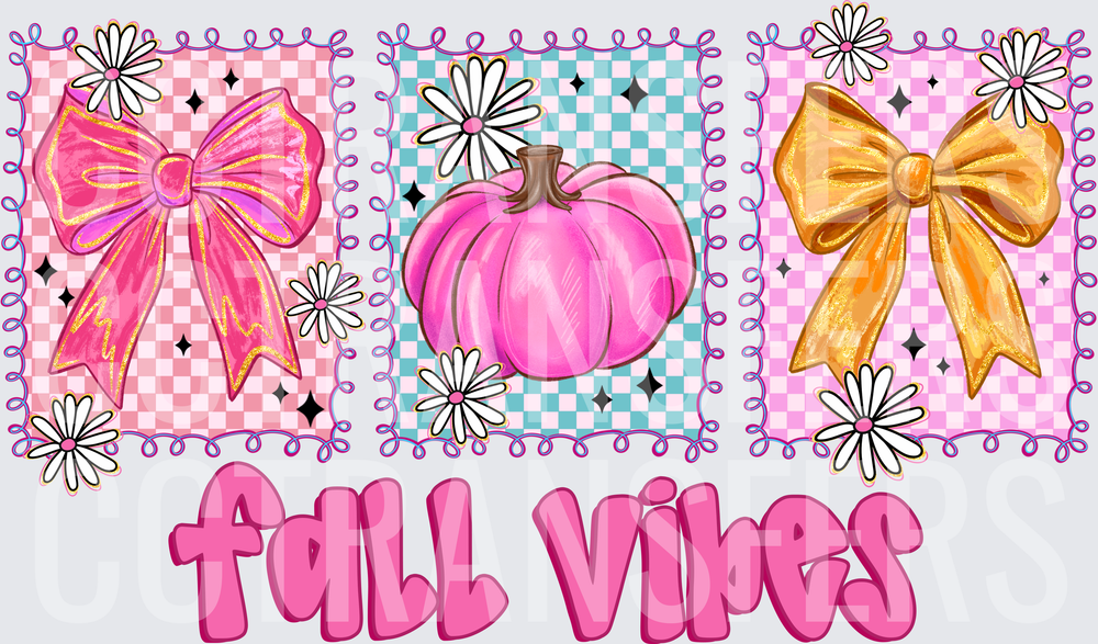 Fall Vibes Pink Pumpkin Coquette Bows Daisies (DTF)