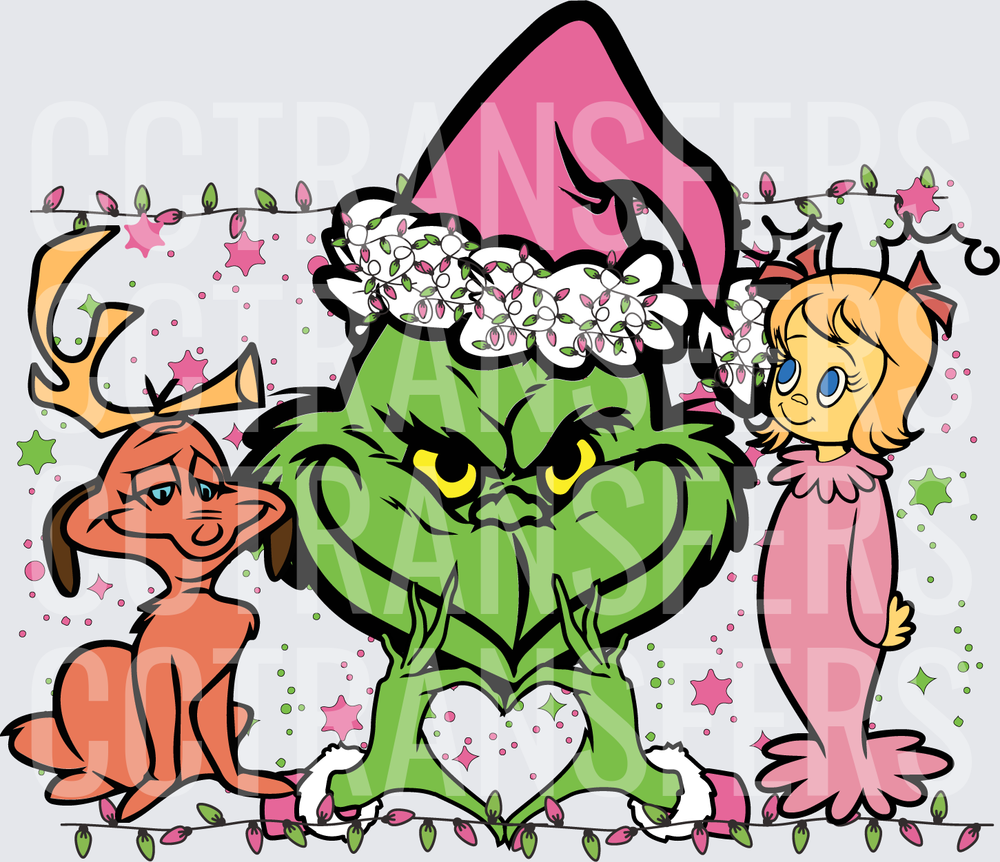 Grumpy Green G-Man Heart Hands with Dog and Girl (DTF)