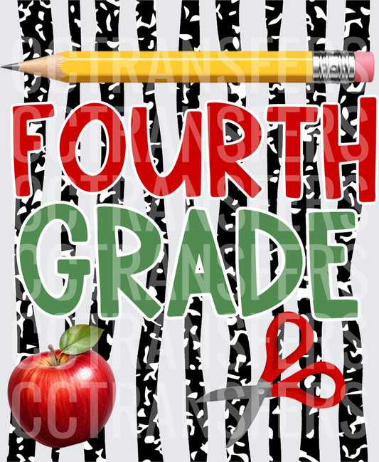 Fourth Grade School Supply Stripe Background (DTF)