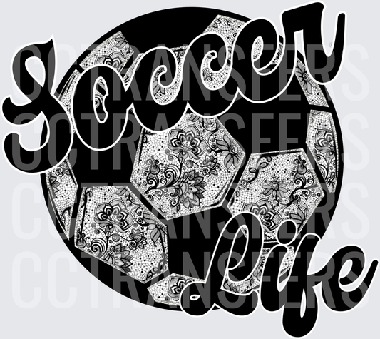 Soccer Life Floral Lace Ball Black & White (DTF)