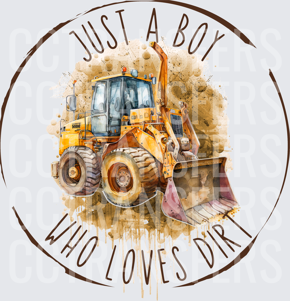 Just A Boy Who Loves Dirt Yellow Loader Watercolor (DTF)