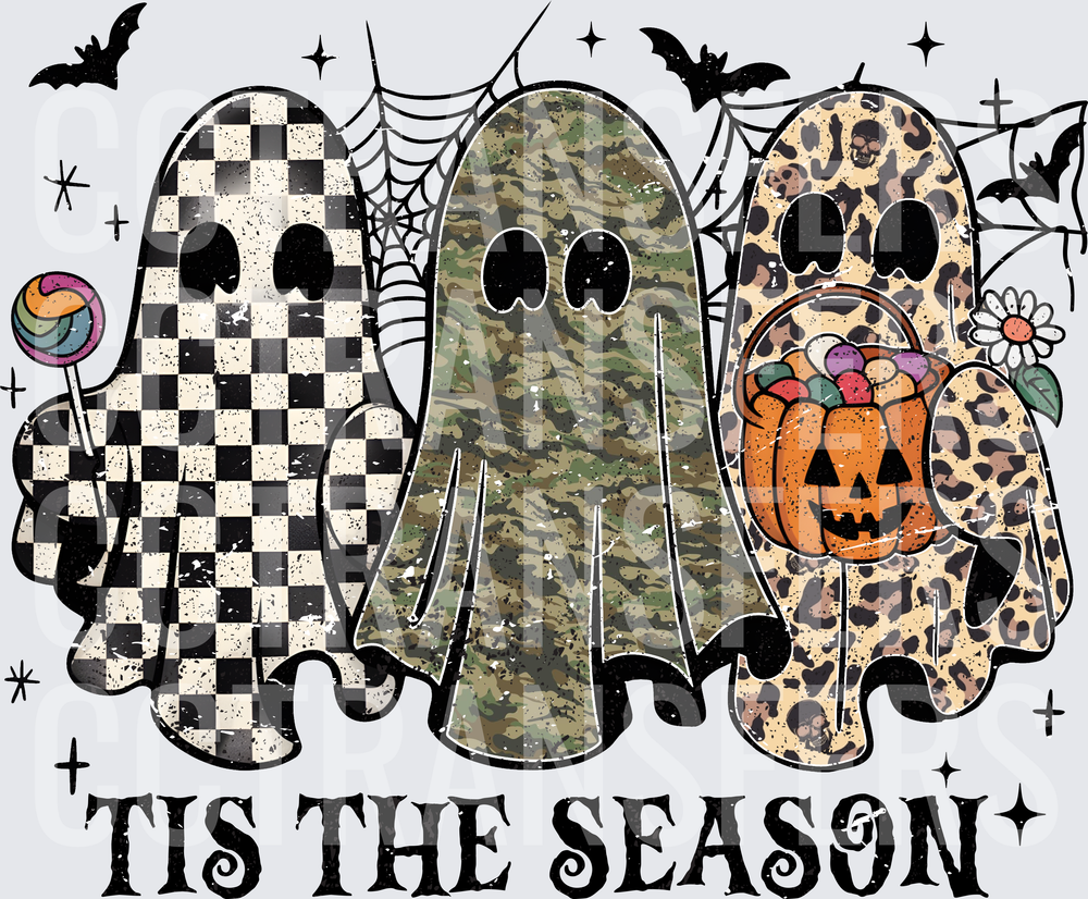 Tis The Season Checkered Camo Leopard Ghosts Halloween (DTF)
