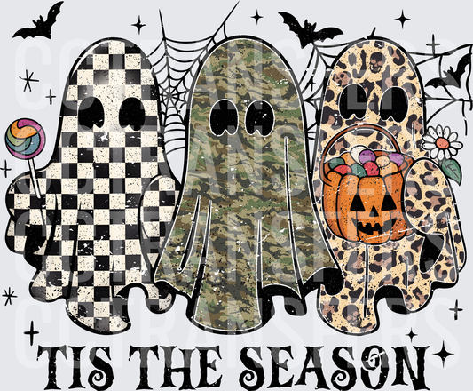 Tis The Season Checkered Camo Leopard Ghosts Halloween (DTF)