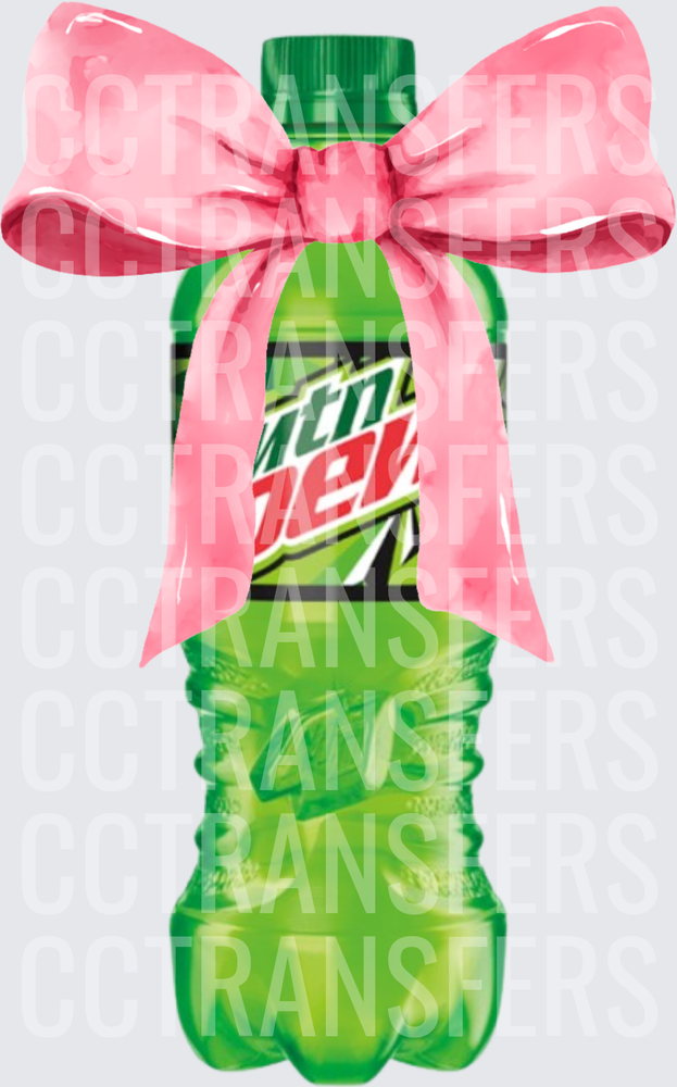 Green Soda Bottle With Pink Watercolor Bow (DTF)
