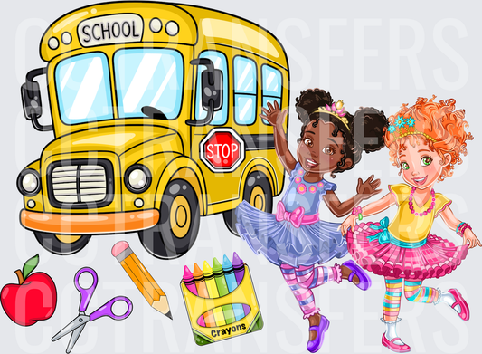 Fancy Girls Back to School Bus Crayons Apple (DTF)