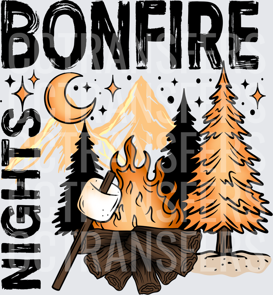 Bonfire Nights Campfire Marshmallow Moon Mountains (DTF)