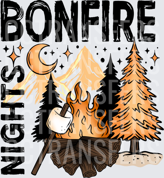 Bonfire Nights Campfire Marshmallow Moon Mountains (DTF)