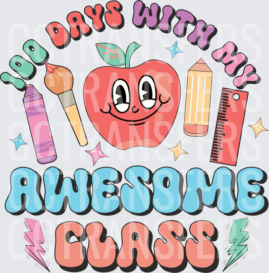 100 Days With My Awesome Class Retro Apple Teacher (DTF)