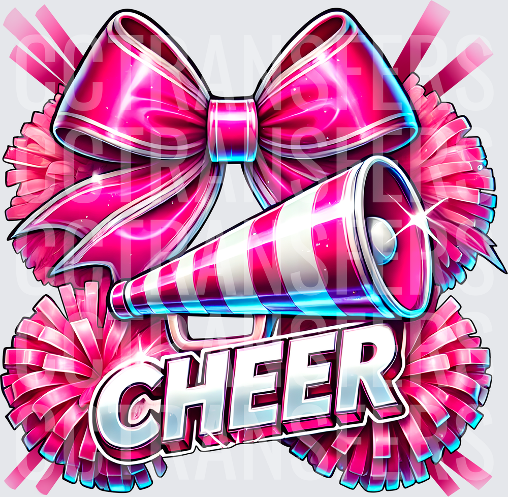 Pink Glossy Bow Megaphone Pom Poms Cheer (DTF)