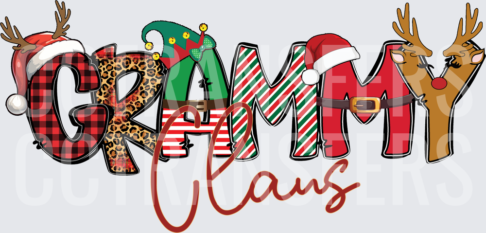Grammy Claus Christmas Holiday Patchwork Letters (DTF)