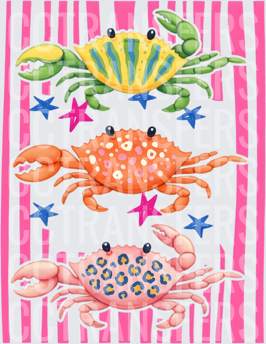 Colorful Patterned Crabs Pink Stripe Starfish Design (DTF)