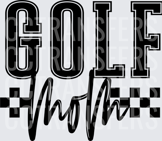 Golf Mom Bold Varsity Script Checkered Design (DTF)