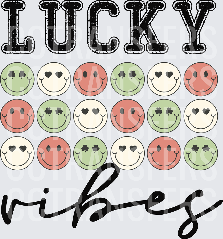 Lucky Vibes St. Patrick's Day Smiley Face Grid (DTF)