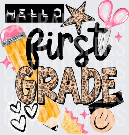 Hello First Grade Leopard Print Back to School (DTF)