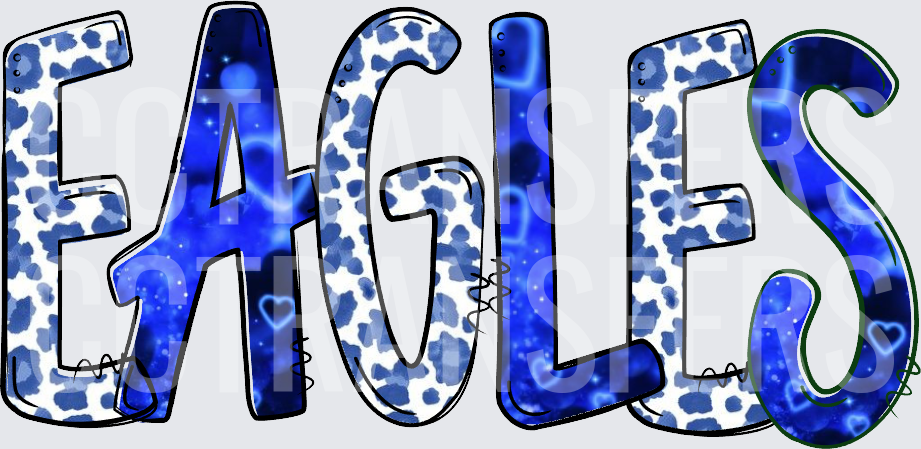 Eagles Blue Leopard Print Glitter Heart Letter Design (DTF)