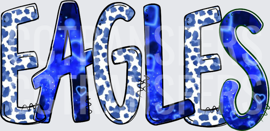 Eagles Blue Leopard Print Glitter Heart Letter Design (DTF)