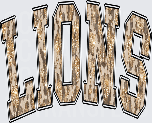 Lions Arched Varsity Glitter Leopard Letters (DTF)